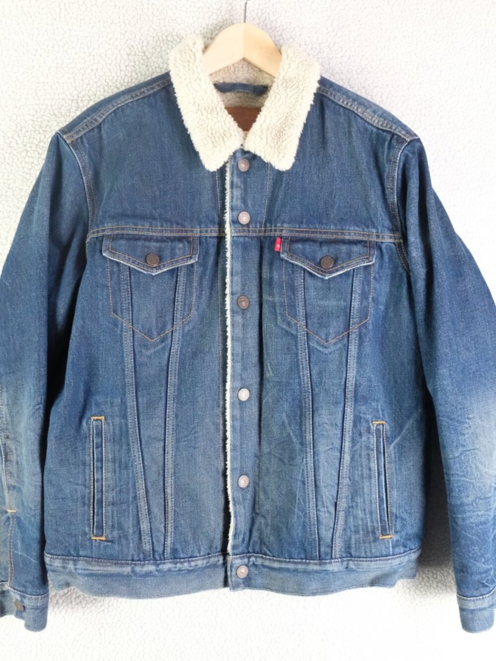 Levis Jean Jacket Mens Large Blue Sherpa Fleece Lined Snap Trucker Western